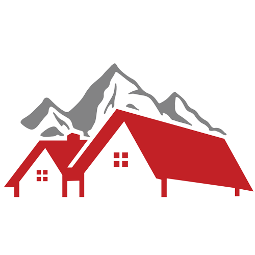 House top with mountains in background logo